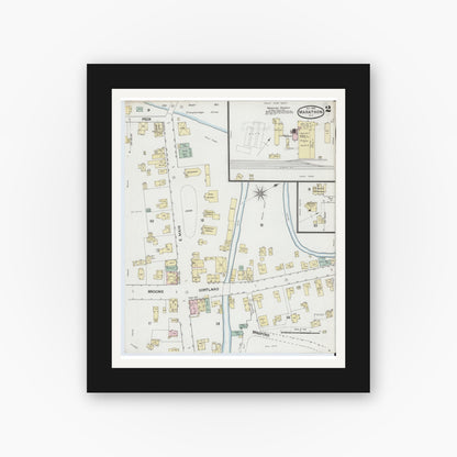 Old map wall art mockup — black gallery frame with white mat — Sanborn Fire Insurance Map from Marathon, Cortland County, New York (1888), Sheet #0002