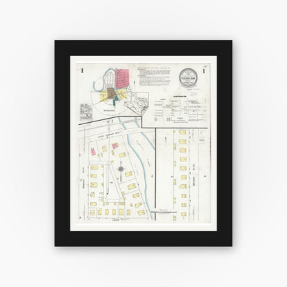 Old map wall art mockup — black gallery frame with white mat — Sanborn Fire Insurance Map from Sugarland, Fort Bend County, Texas (1926), Sheet #0001