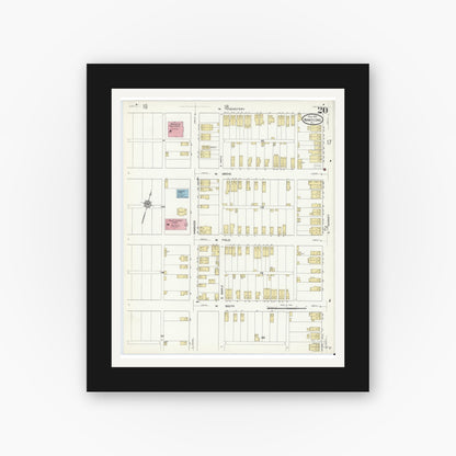 Old map wall art mockup — black gallery frame with white mat — Sanborn Fire Insurance Map from Nanticoke, Luzerne County, Pennsylvania (1912), Sheet #0020