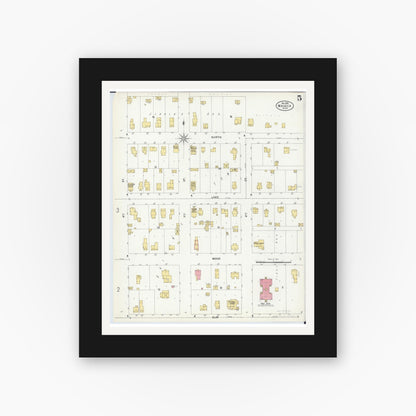 Old map wall art mockup — black gallery frame with white mat — Sanborn Fire Insurance Map from Waseca, Waseca County, Minnesota (1899), Sheet #0005