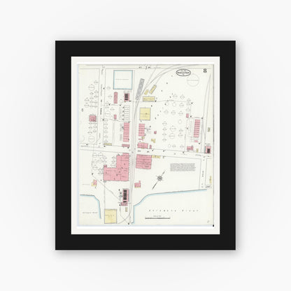 Old map wall art mockup — black gallery frame with white mat — Sanborn Fire Insurance Map from Marcus Hook, Chester County, Pennsylvania (1912), Sheet #0008