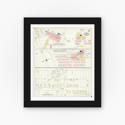 Old map wall art mockup — black gallery frame with white mat — Sanborn Fire Insurance Map from Logan, Hocking County, Ohio (1914), Sheet #0004