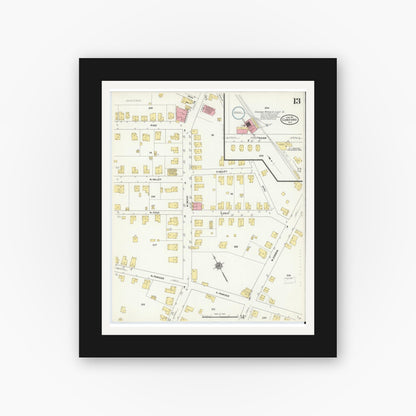 Old map wall art mockup — black gallery frame with white mat — Sanborn Fire Insurance Map from Concord, Cabarrus County, North Carolina (1911), Sheet #0013