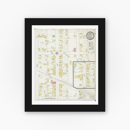 Old map wall art mockup — black gallery frame with white mat — Sanborn Fire Insurance Map from Cridersville, Auglaize County, Ohio (1899), Sheet #0001