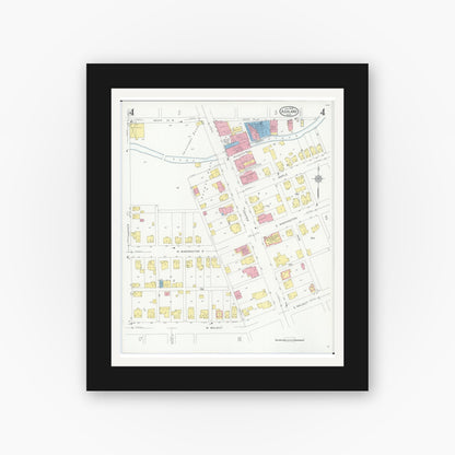 Old map wall art mockup — black gallery frame with white mat — Sanborn Fire Insurance Map from Ashland, Ashland County, Ohio (1930), Sheet #0004