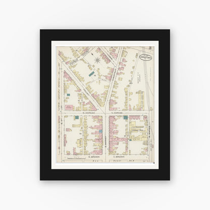 Old map wall art mockup — black gallery frame with white mat — Sanborn Fire Insurance Map from Lewistown, Mifflin County, Pennsylvania (1885), Sheet #0003
