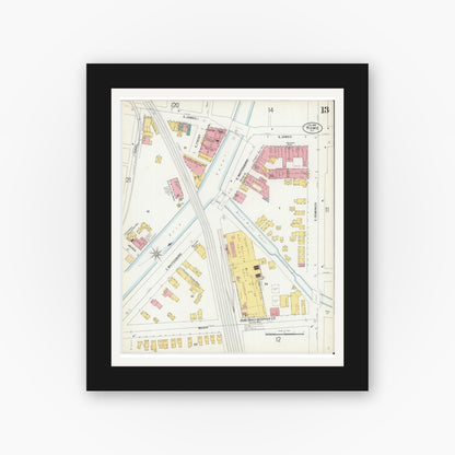 Old map wall art mockup — black gallery frame with white mat — Sanborn Fire Insurance Map from Rome, Oneida County, New York (1899), Sheet #0013