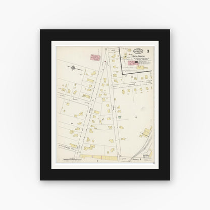 Old map wall art mockup — black gallery frame with white mat — Sanborn Fire Insurance Map from Abington, Plymouth County, Massachusetts (1915), Sheet #0003