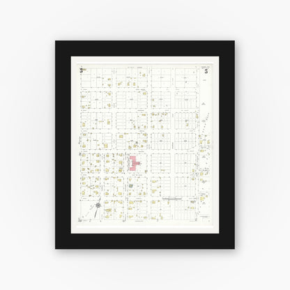 Old map wall art mockup — black gallery frame with white mat — Sanborn Fire Insurance Map from Runge, Karnes County, Texas (1934), Sheet #0005