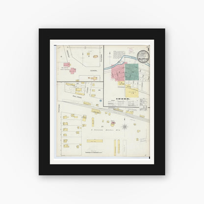 Old map wall art mockup — black gallery frame with white mat — Sanborn Fire Insurance Map from Williamston, Ingham County, Michigan (1893) - Complete Map Set