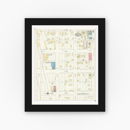 Old map wall art mockup — black gallery frame with white mat — Sanborn Fire Insurance Map from Fairmont, Martin County, Minnesota (1911), Sheet #0002