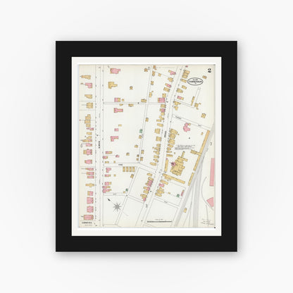 Old map wall art mockup — black gallery frame with white mat — Sanborn Fire Insurance Map from Chambersburg, Franklin County, Pennsylvania (1899), Sheet #0002