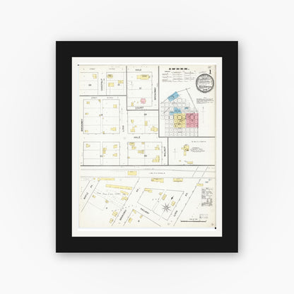 Old map wall art mockup — black gallery frame with white mat — Sanborn Fire Insurance Map from New Hampton, Chickasaw County, Iowa (1892) â€” Complete Set
