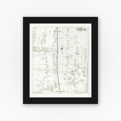Old map wall art mockup — black gallery frame with white mat — Sanborn Fire Insurance Map from Salamanca, Cattaraugus County, New York (1918), Sheet #0015
