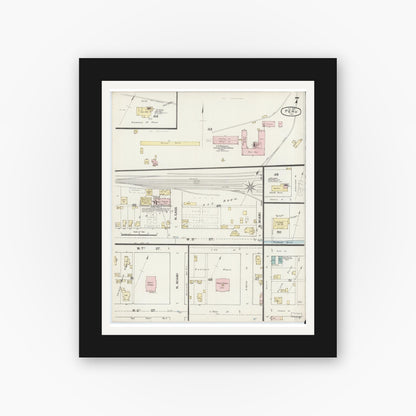Old map wall art mockup — black gallery frame with white mat — Sanborn Fire Insurance Map from Peru, Miami County, Indiana (1887), Sheet #0007