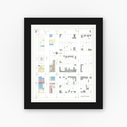 Old map wall art mockup — black gallery frame with white mat — Sanborn Fire Insurance Map from Van Horn, Culberson County, Texas (1950), Sheet #0002