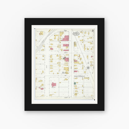 Old map wall art mockup — black gallery frame with white mat — Sanborn Fire Insurance Map from Continental, Putnam County, Ohio (1901), Sheet #0003