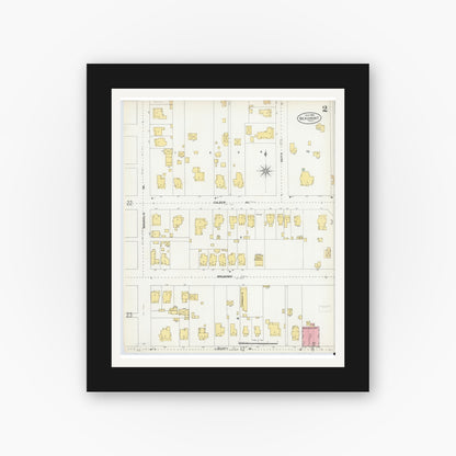 Old map wall art mockup — black gallery frame with white mat — Sanborn Fire Insurance Map from Beaumont, Jefferson County, Texas (1904), Sheet #0002