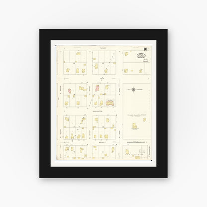 Old map wall art mockup — black gallery frame with white mat — Sanborn Fire Insurance Map from Vinton, Benton County, Iowa (1913), Sheet #0010