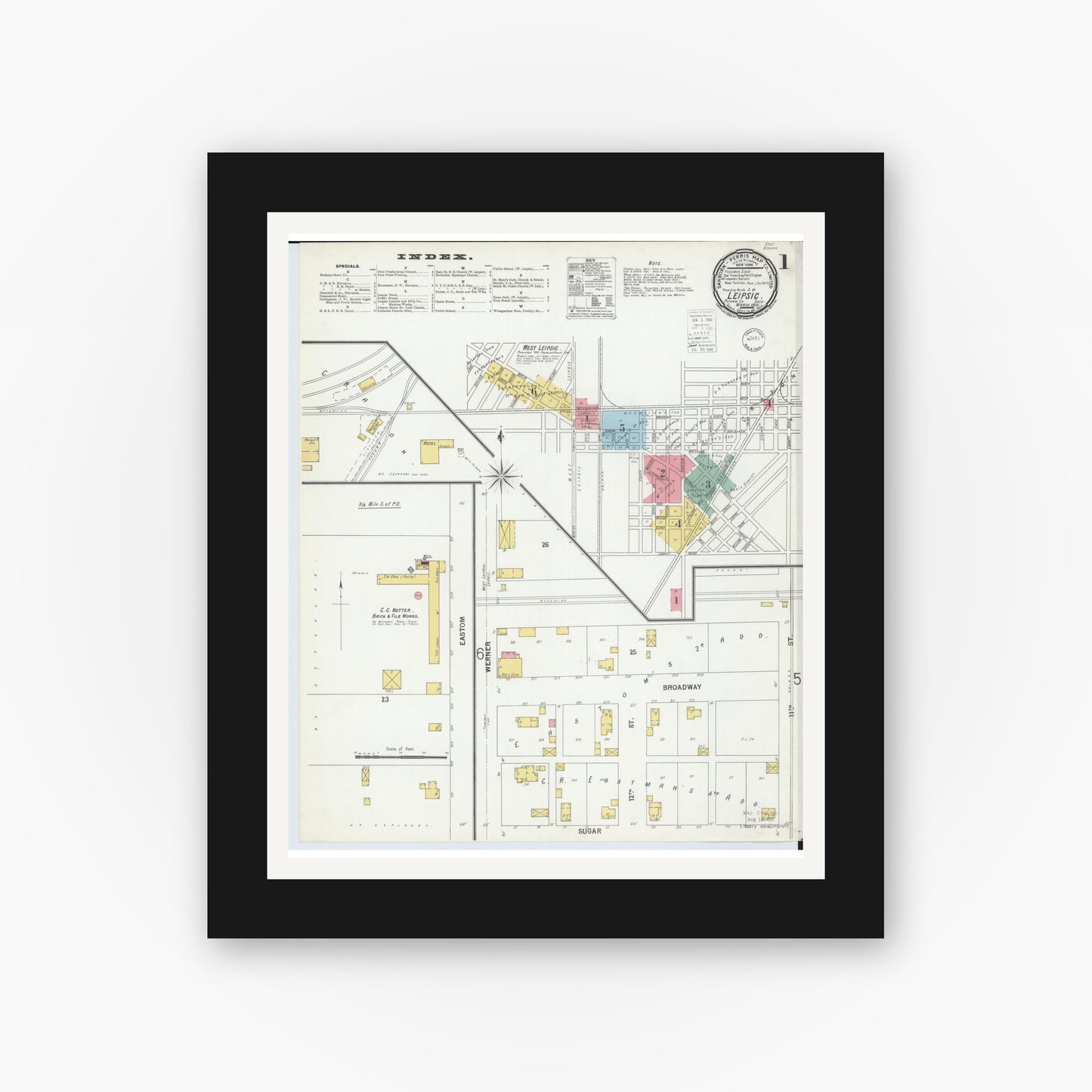 Old map wall art mockup — black gallery frame with white mat — Sanborn Fire Insurance Map from Leipsic, Putnam County, Ohio (1900) - Complete Map Set