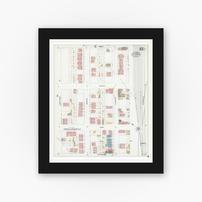 Old map wall art mockup — black gallery frame with white mat — Sanborn Fire Insurance Map from El Paso, El Paso County, Texas (1905), Sheet #0012