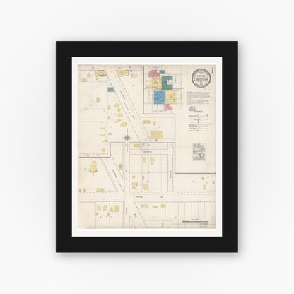 Old map wall art mockup — black gallery frame with white mat — Sanborn Fire Insurance Map from Lankershim, Los Angeles County, California (1919), Sheet #0001