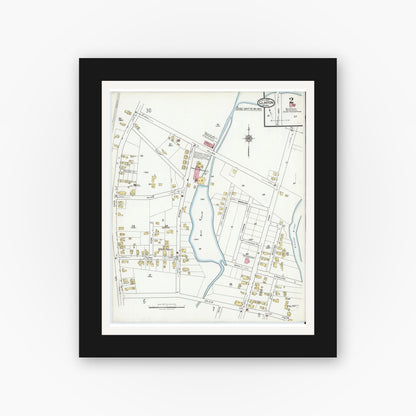 Old map wall art mockup — black gallery frame with white mat — Sanborn Fire Insurance Map from Clinton, Worcester County, Massachusetts (1919), Sheet #0002