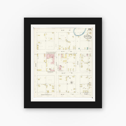 Old map wall art mockup — black gallery frame with white mat — Sanborn Fire Insurance Map from Sioux City, Woodbury County, Iowa (1886), Sheet #0013