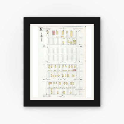 Old map wall art mockup — black gallery frame with white mat — Sanborn Fire Insurance Map from Chicago, Cook County, Illinois (1920), Sheet #0043
