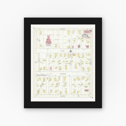 Old map wall art mockup — black gallery frame with white mat — Sanborn Fire Insurance Map from Pittsfield, Pike County, Illinois (1913), Sheet #0006