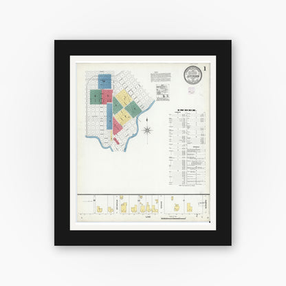 Old map wall art mockup — black gallery frame with white mat — Sanborn Fire Insurance Map from Jefferson, Marion County, Texas (1906), Sheet #0001