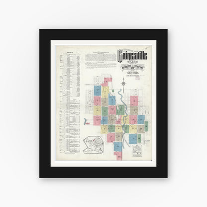 Old map wall art mockup — black gallery frame with white mat — Sanborn Fire Insurance Map from Gainesville, Cooke County, Texas (1913) - Complete Map Set