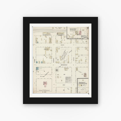 Old map wall art mockup — black gallery frame with white mat — Sanborn Fire Insurance Map from Crookston, Polk County, Minnesota (1884), Sheet #0004