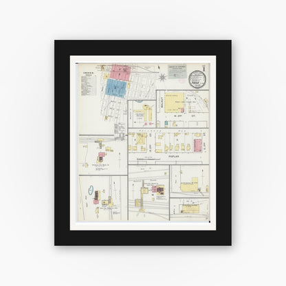 Old map wall art mockup — black gallery frame with white mat — Sanborn Fire Insurance Map from Pana, Christian County, Illinois (1893), Sheet #0001
