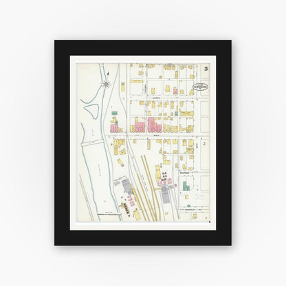 Old map wall art mockup — black gallery frame with white mat — Sanborn Fire Insurance Map from West Middlesex, Mercer County, Pennsylvania (1905), Sheet #0003