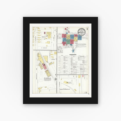 Old map wall art mockup — black gallery frame with white mat — Sanborn Fire Insurance Map from Martinsville, Morgan County, Indiana (1908) - Complete Map Set