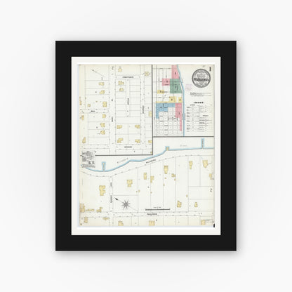 Old map wall art mockup — black gallery frame with white mat — Sanborn Fire Insurance Map from New Smyrna, Valusia County, Florida (1906) - Complete Map Set