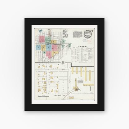 Old map wall art mockup — black gallery frame with white mat — Sanborn Fire Insurance Map from Marshfield, Wood County, Wisconsin (1898) - Complete Map Set