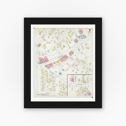 Old map wall art mockup — black gallery frame with white mat — Sanborn Fire Insurance Map from Benton Harbor, Berrien County, Michigan (1895), Sheet #0003