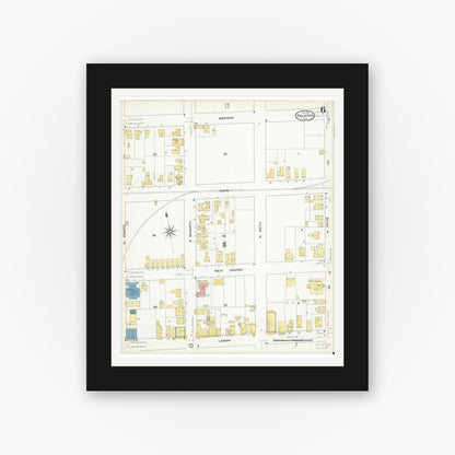 Old map wall art mockup — black gallery frame with white mat — Sanborn Fire Insurance Map from Palatka, Putnam County, Florida (1909), Sheet #0006