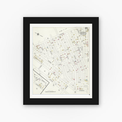 Old map wall art mockup — black gallery frame with white mat — Sanborn Fire Insurance Map from Garfield, Bergen County, New Jersey (1910), Sheet #0013