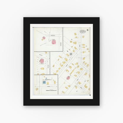 Old map wall art mockup — black gallery frame with white mat — Sanborn Fire Insurance Map from Allegan, Allegan County, Michigan (1906), Sheet #0006