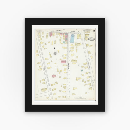 Old map wall art mockup — black gallery frame with white mat — Sanborn Fire Insurance Map from Clinton, Oneida County, New York (1891), Sheet #0002