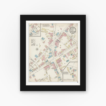 Old map wall art mockup — black gallery frame with white mat — Sanborn Fire Insurance Map from Doylestown, Bucks County, Pennsylvania (1885), Sheet #0001