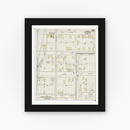Old map wall art mockup — black gallery frame with white mat — Sanborn Fire Insurance Map from Ashland, Ashland County, Wisconsin (1895), Sheet #0024