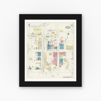 Old map wall art mockup — black gallery frame with white mat — Sanborn Fire Insurance Map from Fort Pierce, St Lucie County, Florida (1924), Sheet #0002