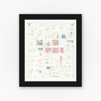 Old map wall art mockup — black gallery frame with white mat — Sanborn Fire Insurance Map from Marionville, Lawrence County, Missouri (1938), Sheet #0002
