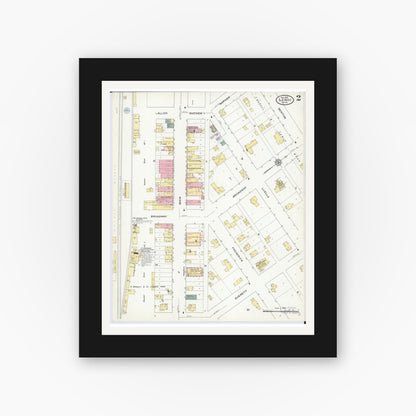 Old map wall art mockup — black gallery frame with white mat — Sanborn Fire Insurance Map from Le Roy, Mower County, Minnesota (1910), Sheet #0002
