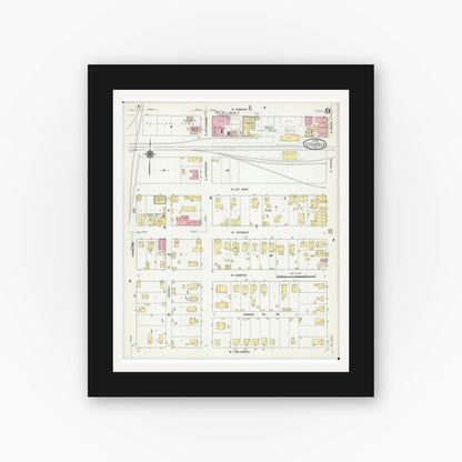 Old map wall art mockup — black gallery frame with white mat — Sanborn Fire Insurance Map from Litchfield, Montgomery County, Illinois (1910), Sheet #0009