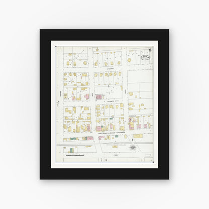 Old map wall art mockup — black gallery frame with white mat — Sanborn Fire Insurance Map from O'Fallon, Saint Clair County, Illinois (1906), Sheet #0003